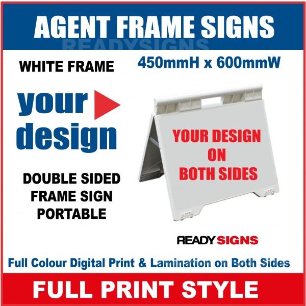 Frame Sign Agent  - 450mmH x 650mmW - White Frame